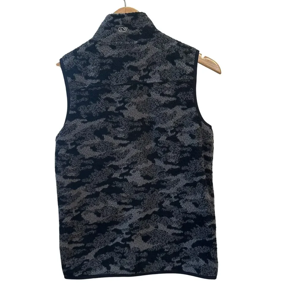 Vineyard‎ Vines Fleece Zipper Vest Gray Black Camo Women’s Size Medium Pockets